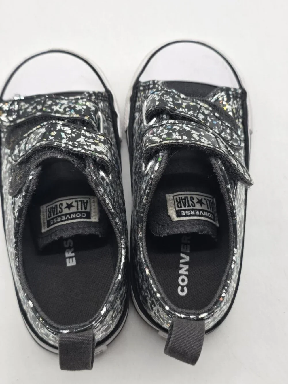 Converse All Star Shoes Girls Size 8 Black Glitter Strap Sneakers A09274C Stains